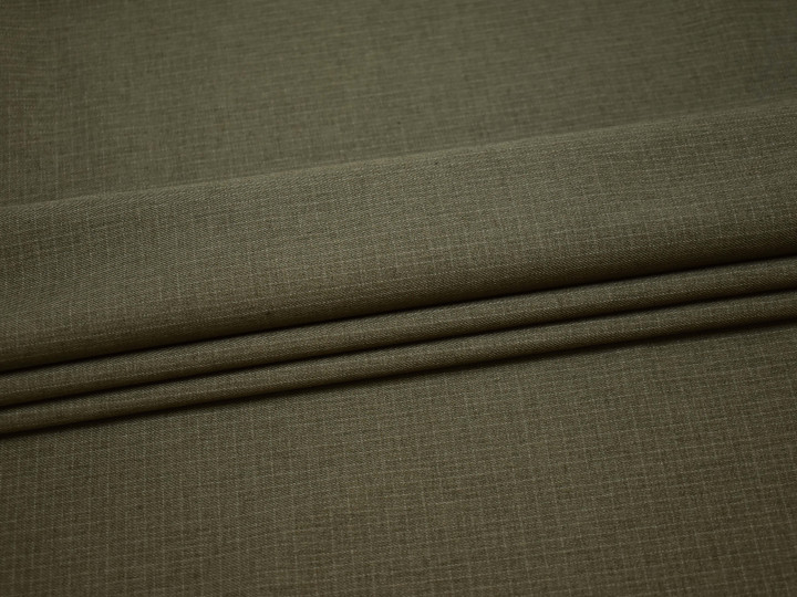 Костюмная цвета хаки ткань в полоску полиэстер ВА428