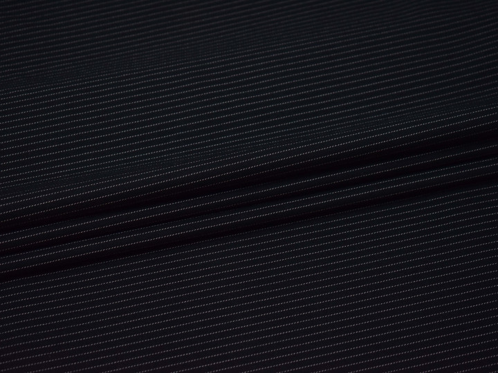 Костюмная тёмно-синяя ткань в полоску хлопок полиэстер эластан ВВ410