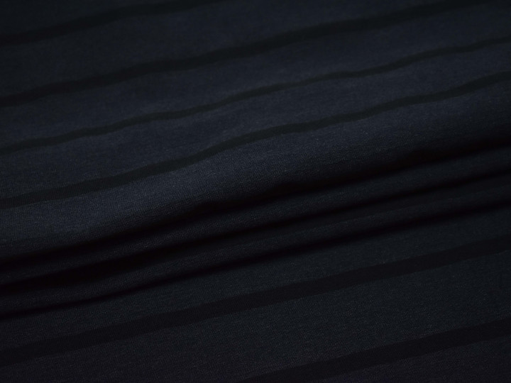 Костюмная синяя ткань в черную полоску хлопок полиэстер ВГ426