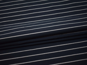 Костюмная синяя ткань в серую полоску хлопок эластан ВВ52