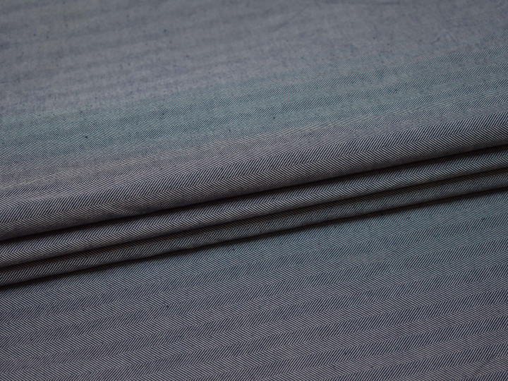 Костюмная синяя ткань в елочку хлопок полиэстер ВВ510