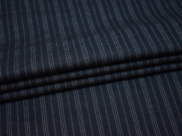 Костюмная синяя в серую полоску ткань хлопок ВВ514
