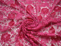 Кружево розовое полиэстер цветы и листья БА530