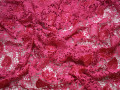 Кружево розовое полиэстер цветы и листья БА530