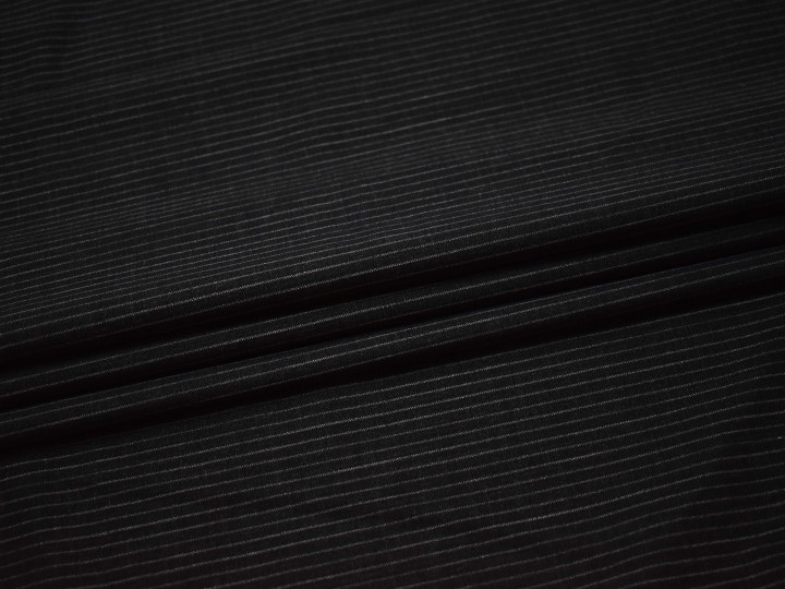 Костюмная черная ткань полоска шелк ГД134