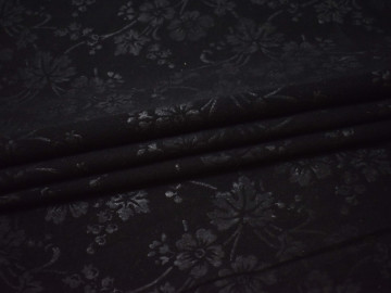 Костюмная черная ткань цветы шерсть полиэстер ГЕ55