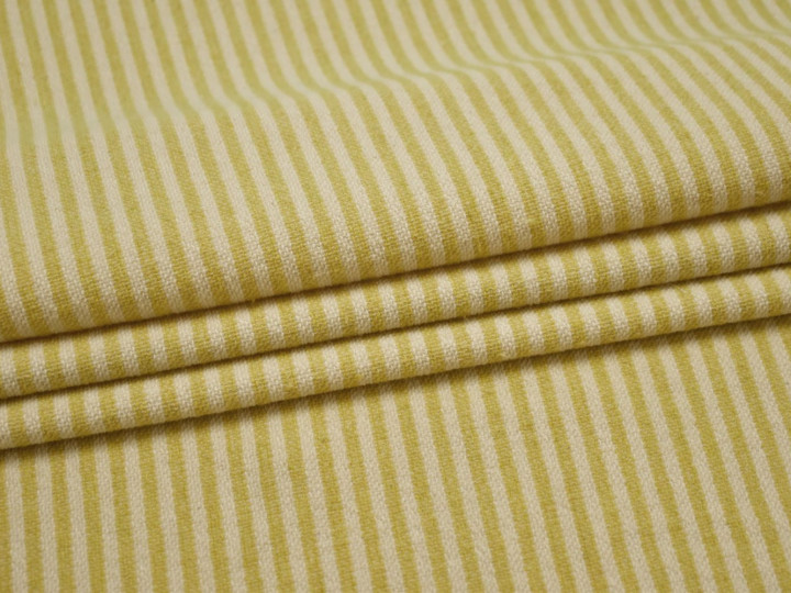 Костюмная белая и желтая ткань полоска хлопок ВБ426