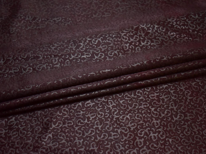Плательная бордовая ткань узор полиэстер БА138