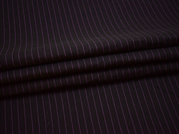 Рубашечная черная ткань в фиолетовую полоску хлопок эластан БГ213