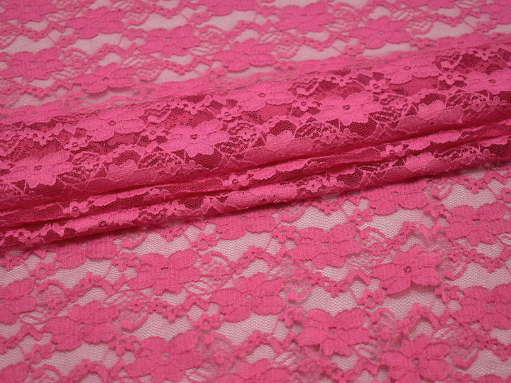 Гипюр розовый цветы полиэстер эластан БВ455