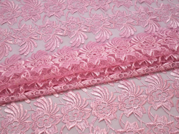 Гипюр розовый цветы полиэстер БА562