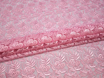Гипюр розовый цветы полиэстер БВ581