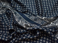 Плательная синяя ткань белый орнамент полиэстер ББ232