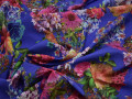 Плательная синяя ткань цветы полиэстер ББ290