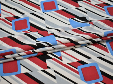 Плательная ткань красная синяя геометрический узор полиэстер ББ215