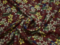 Плательная бордовая ткань цветочный узор полиэстер ББ219
