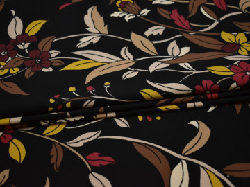 Плательная черная ткань с цветочным узором полиэстер ББ243