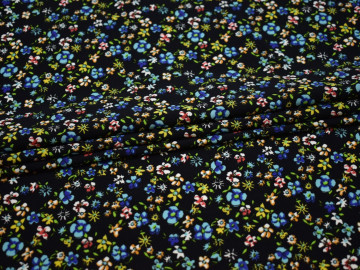 Плательная тёмно-синяя ткань цветы полиэстер эластан ББ250