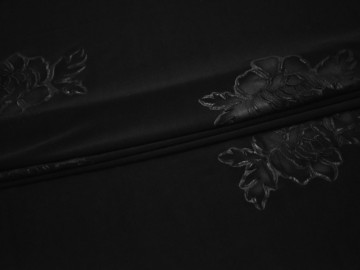 Трикотаж черный цветы полиэстер АГ242