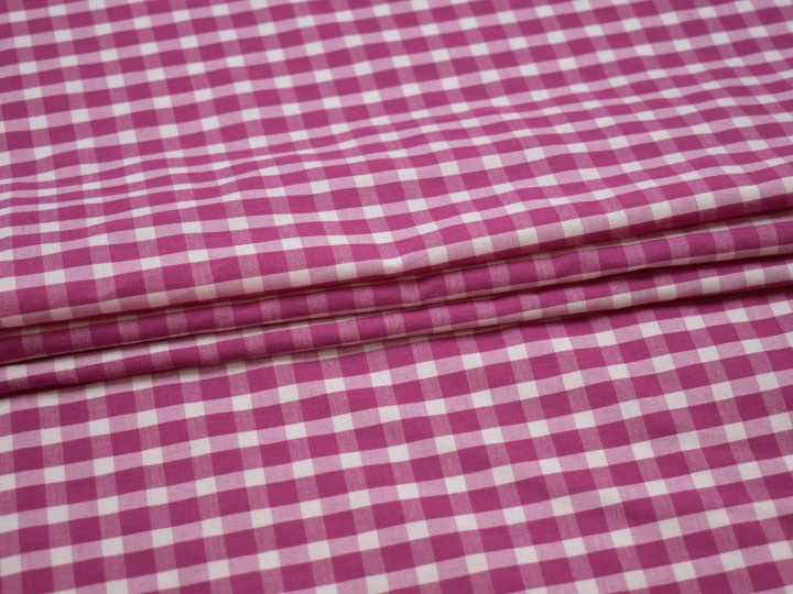 Рубашечная ткань розовая белая клетка хлопок БГ18