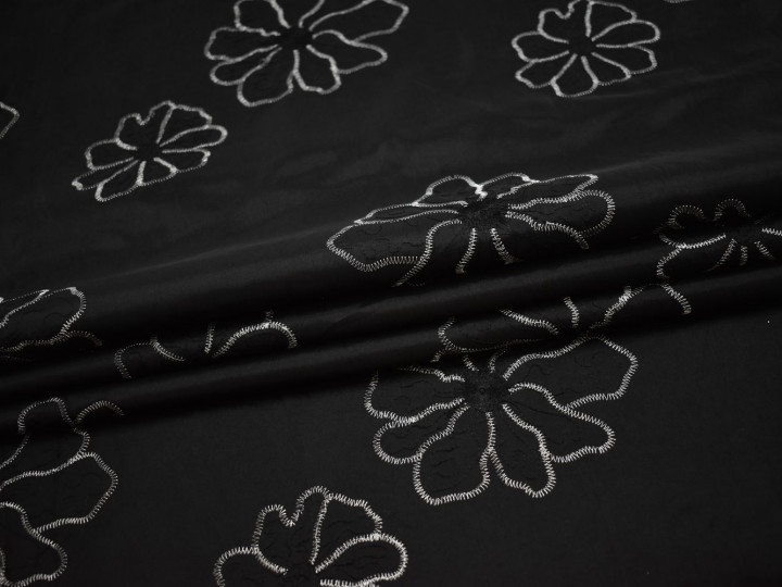 Тафта черного цвета вышивка полиэстер БВ648
