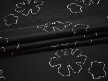 Тафта черного цвета вышивка полиэстер БВ634