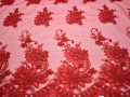 Сетка красная с вышивкой полиэстер БГ626