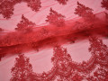 Сетка красная с вышивкой полиэстер БГ68