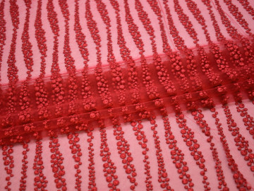 Сетка красная с вышивкой полиэстер БГ632