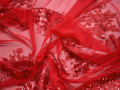 Сетка красная с пайетками цветы полиэстер ГБ453