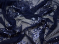 Сетка синяя с пайетками цветы полиэстер ГБ454