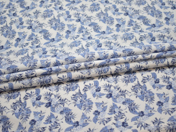 Рубашечная синяя белая ткань цветы хлопок ЕБ258