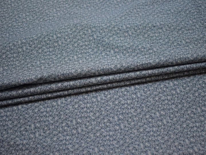 Рубашечная синяя серая ткань цветочный узор хлопок ЕБ232