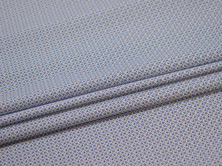 Рубашечная белая синяя ткань геометрия хлопок эластан ЕА384