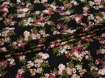 Плательная черная розовая ткань цветы полиэстер ЕБ338