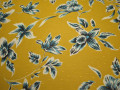 Шифон желтый бирюзовый цветы листья полиэстер ЕБ391