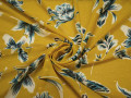 Шифон желтый бирюзовый цветы листья полиэстер ЕБ391