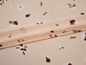 Плательная персиковая ткань цветы полиэстер ЕВ439