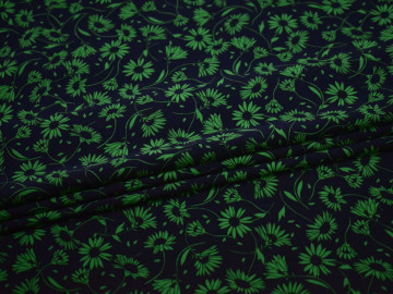 Плательная синяя зеленая ткань цветы полиэстер ЕВ449