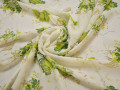 Шифон белый салатовый цветы листья полиэстер ЕВ440
