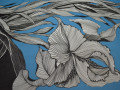 Шифон голубой белый цветы листья полиэстер ЕВ446