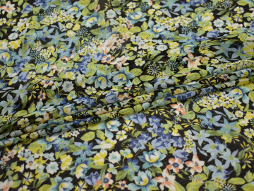 Шифон голубой зеленый цветы листья полиэстер ЕВ448