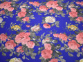Плательная синяя розовая ткань цветы полиэстер ББ2117