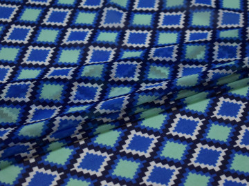 Шифон синий бирюзовый геометрия полиэстер ЕБ437