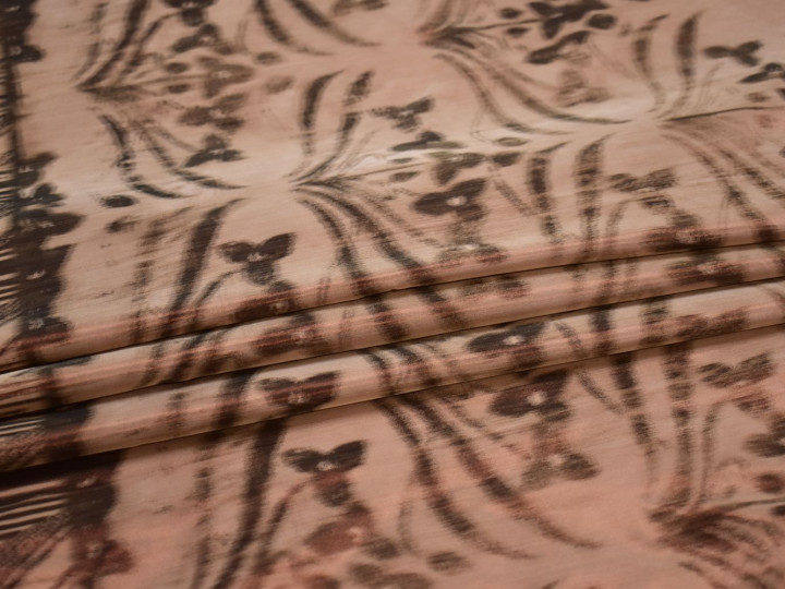 Курточная коричневая терракотовая ткань гео цветы полиэстер ДЁ318