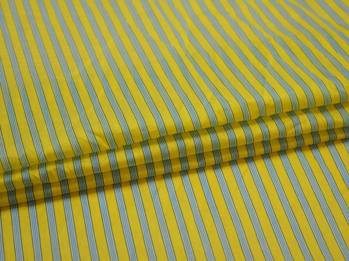 Плательная желтая голубая ткань полоска шелк вискоза ЕБ493