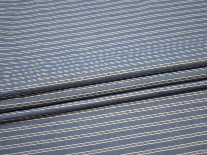Рубашечная синяя серая ткань полоска хлопок ЕВ217