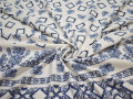 Плательная белая синяя ткань геометрия хлопок ЕВ213