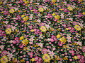 Плательная желтая розовая ткань цветы полиэстер эластан ЕБ471