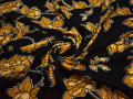 Плательная горчичная черная ткань цветы полиэстер ЕВ326